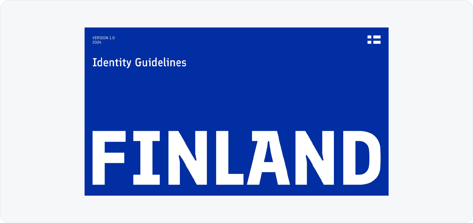 Finland nation brand guidelines cover featuring simple, functional Scandinavian design.