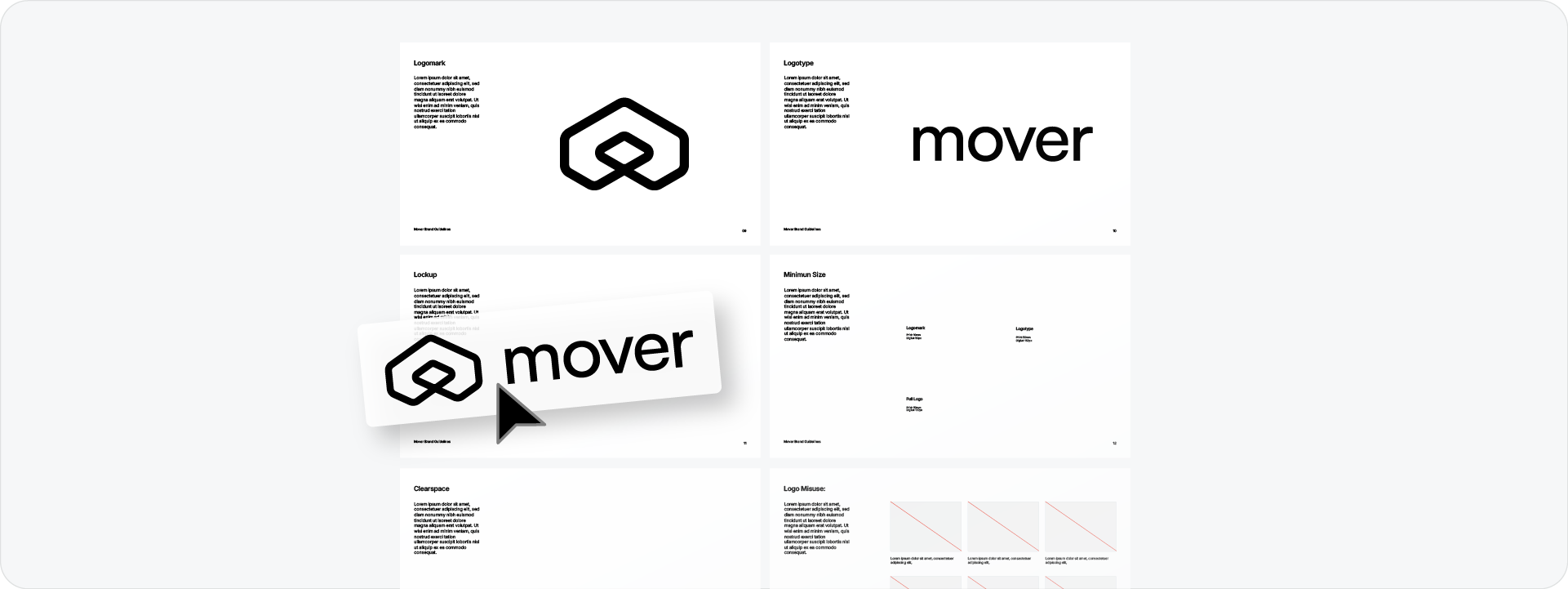 A screenshot showing the manual process of editing a standard brand guidelines template, where every logo lockup and technical rule must be dragged and aligned by hand.