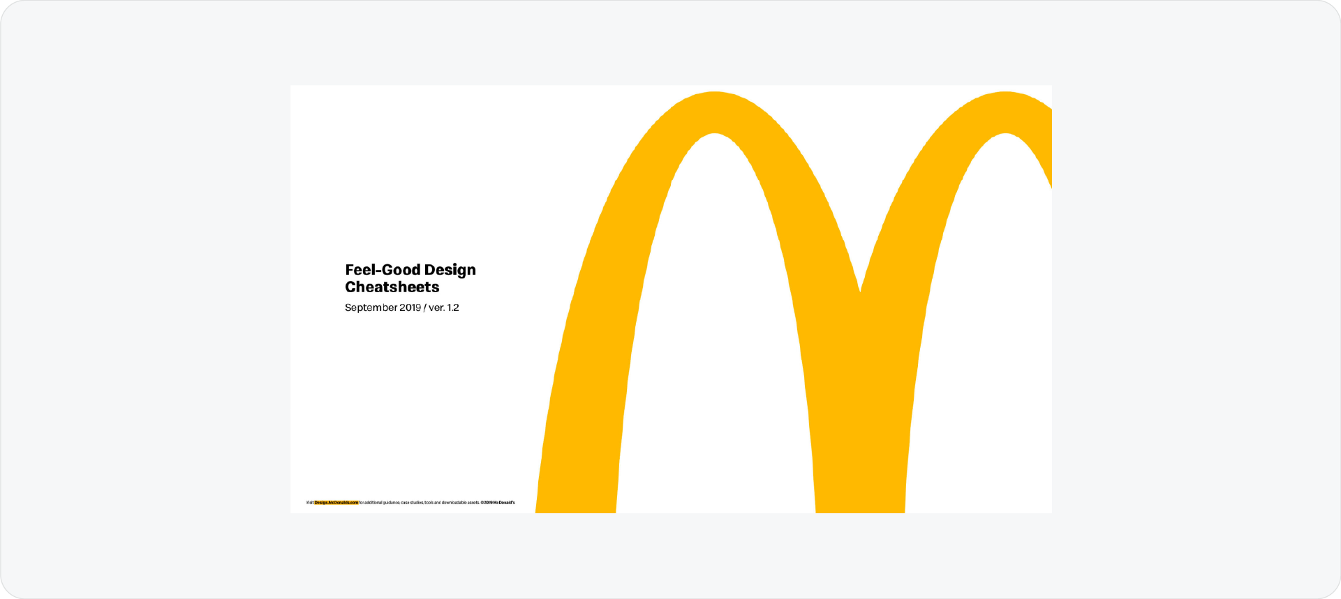 McDonald's 2019 brand guidelines cover featuring the yellow logo on a white background.