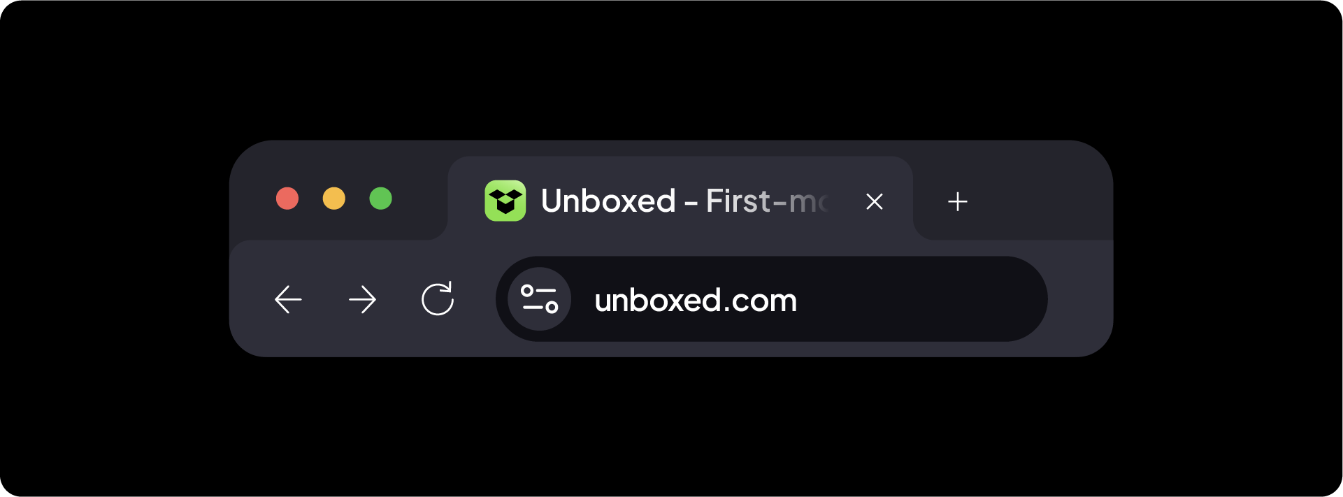 A web browser tab showing the Unboxed logo favicon and the official website URL in the address bar.