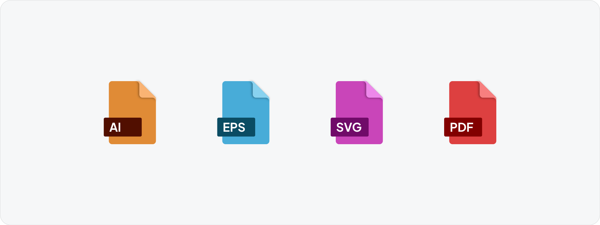 Icons for the four primary vector file formats used in professional logo delivery: AI, EPS, SVG, and PDF.