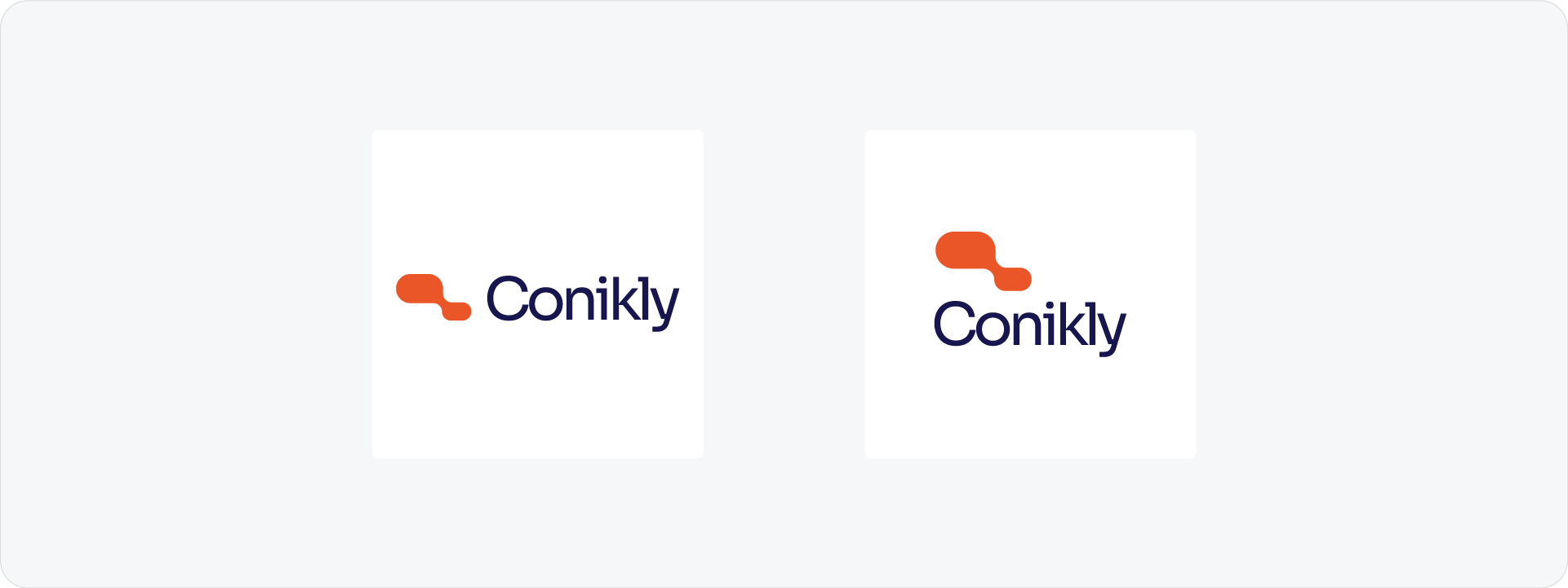 Two variations of a logo lockup for the Conikly brand, showing different arrangements of the symbol and the brand name.