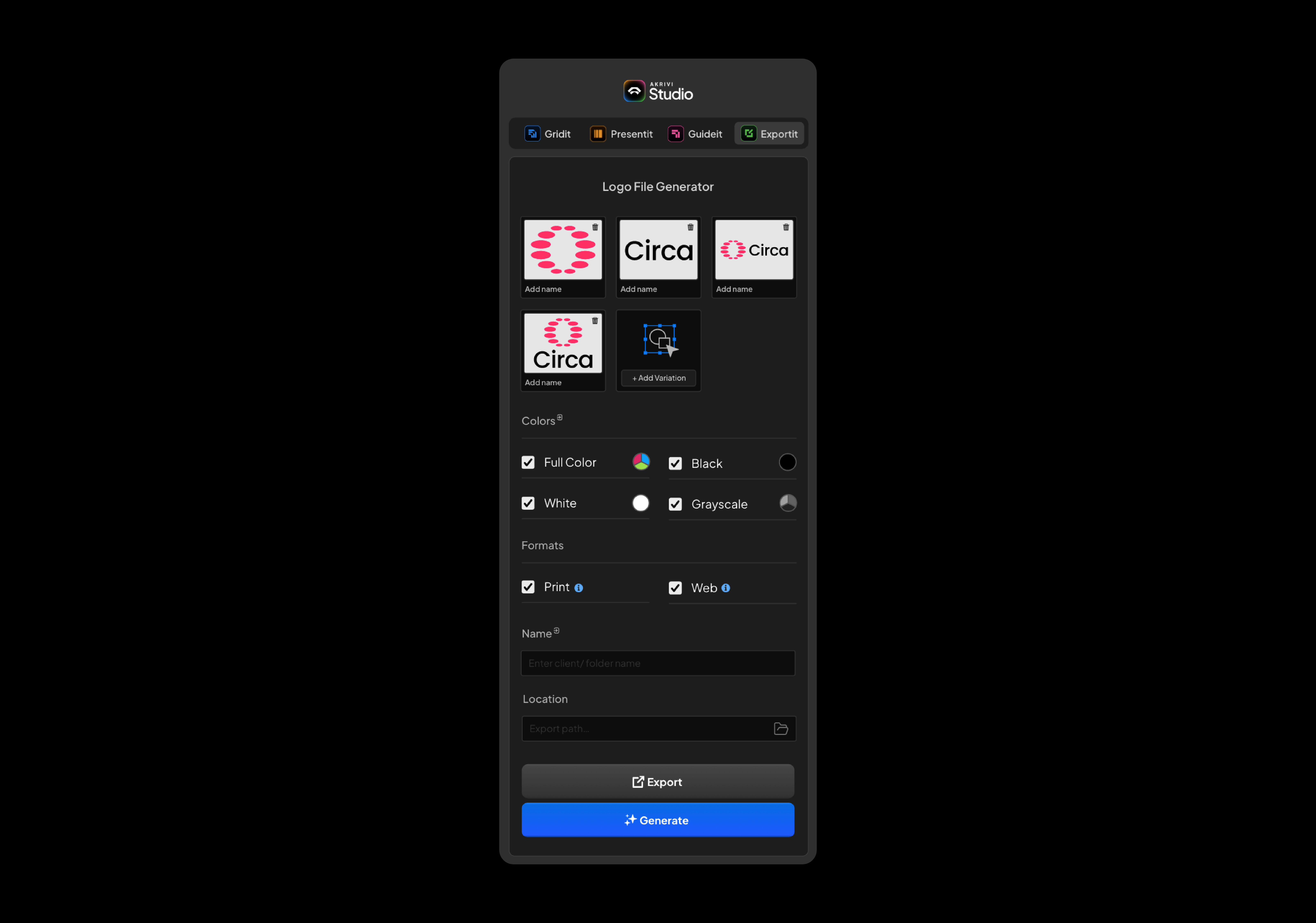 Akrivi Exportit Logo File Generator - Adobe Illustrator Extension for exporting logo files automatically in seconds