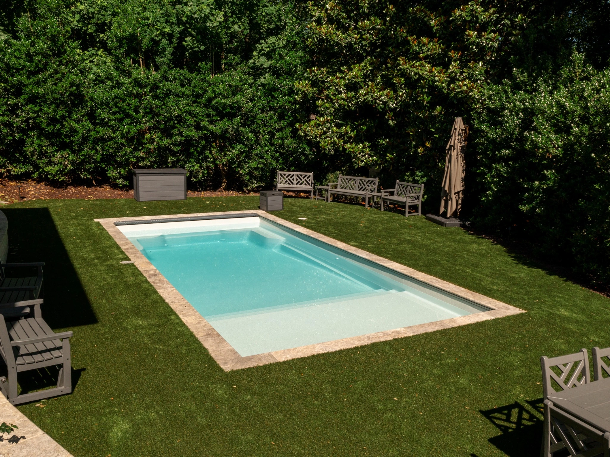 Corinthian 14 fiberglass pool with automatic cover