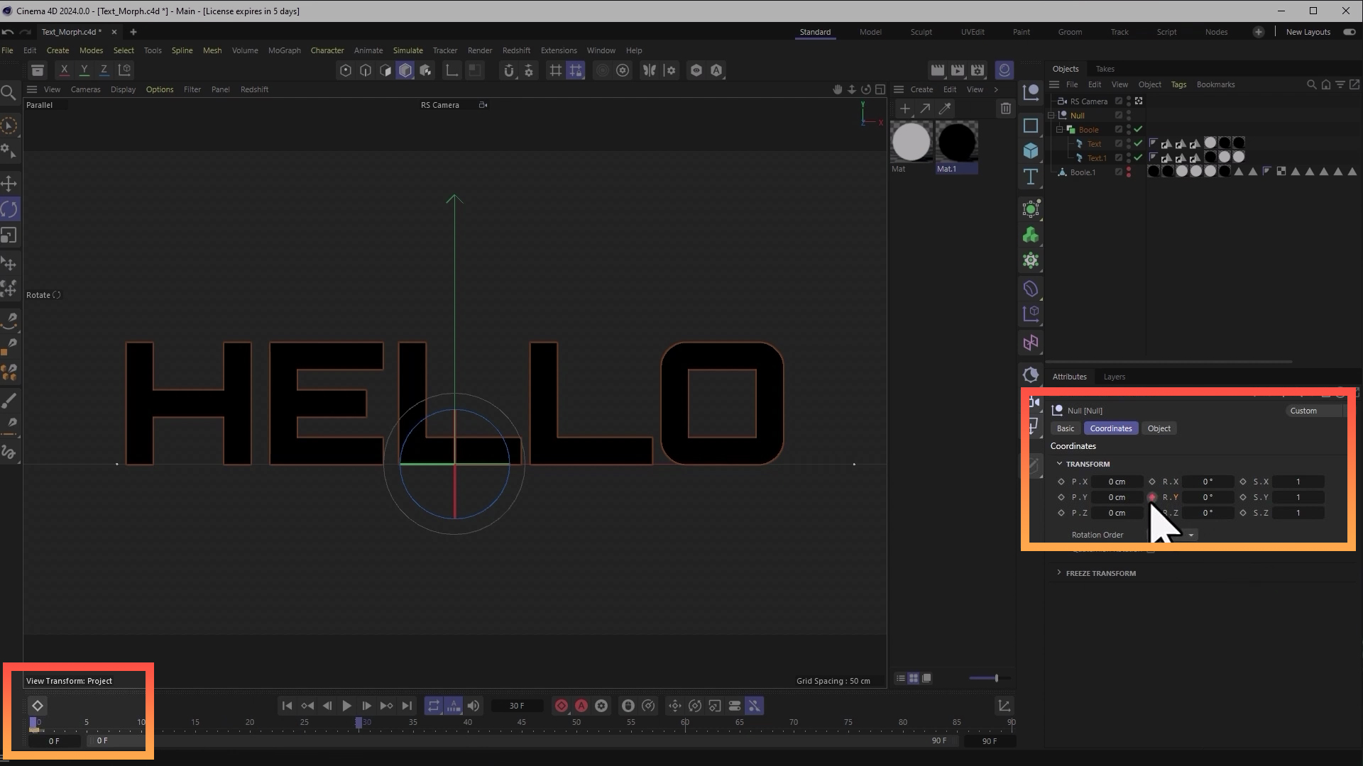 Adding keyframes to text in Cinema 4D