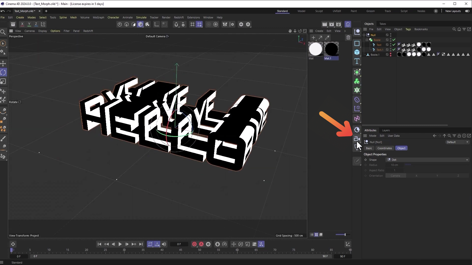 Adding a camera to 3D text in Cinema 4D