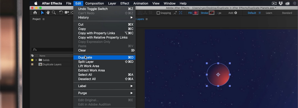 Where is duplicate in the After Effects Menu.png