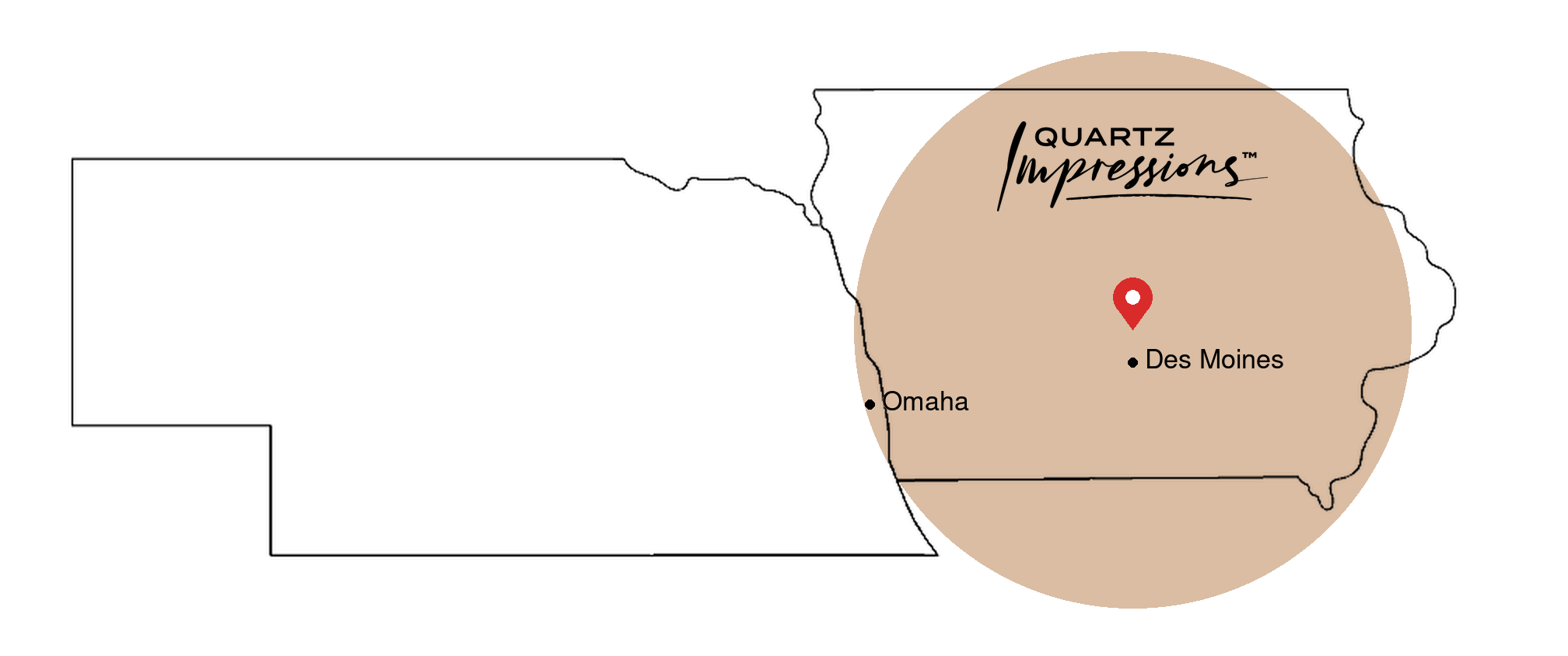 Map showing Quartz Impressions service area