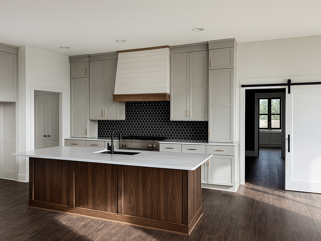 Contemporary Kitchen Remodel: White quartz kitchen island with gold veining in Norwalk, IA - Quartz Impressions