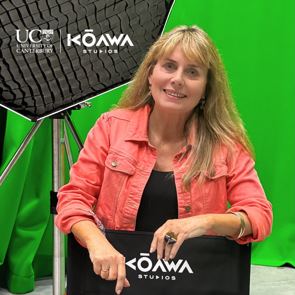 Sam Witters on set at Kōawa Studios, University of Canterbury.