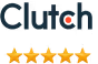 Clutch text logo with a five-star rating below it.