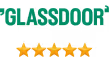 Glassdoor logo in green with a five-star rating below it.