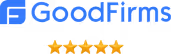 GoodFirms logo with five orange stars underneath representing a five-star rating.