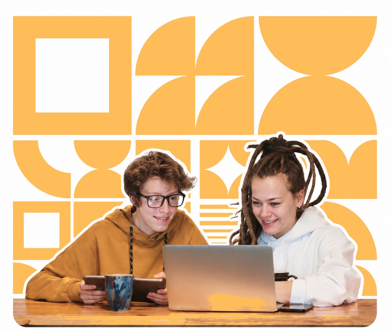 Two people working together on a laptop