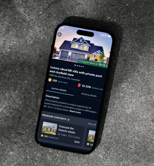 Home Run property auction app screens