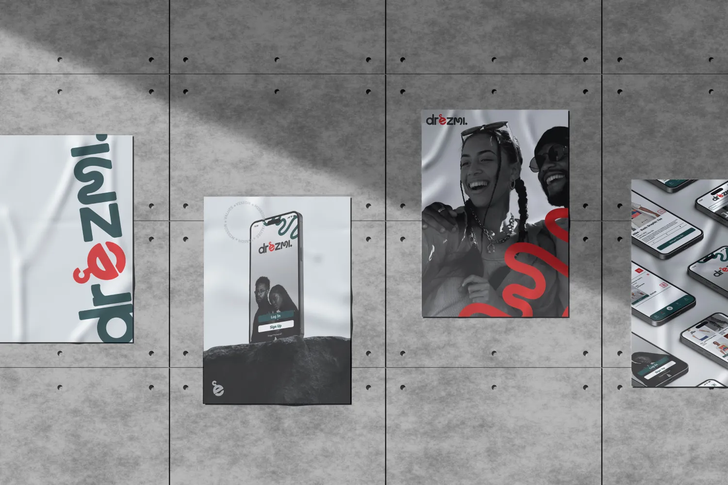 Drezmi advertising posters on a wall