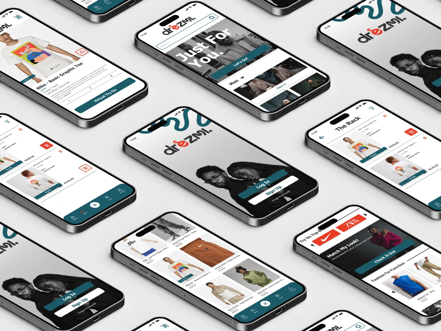 Multiple screens found on the Drezmi app