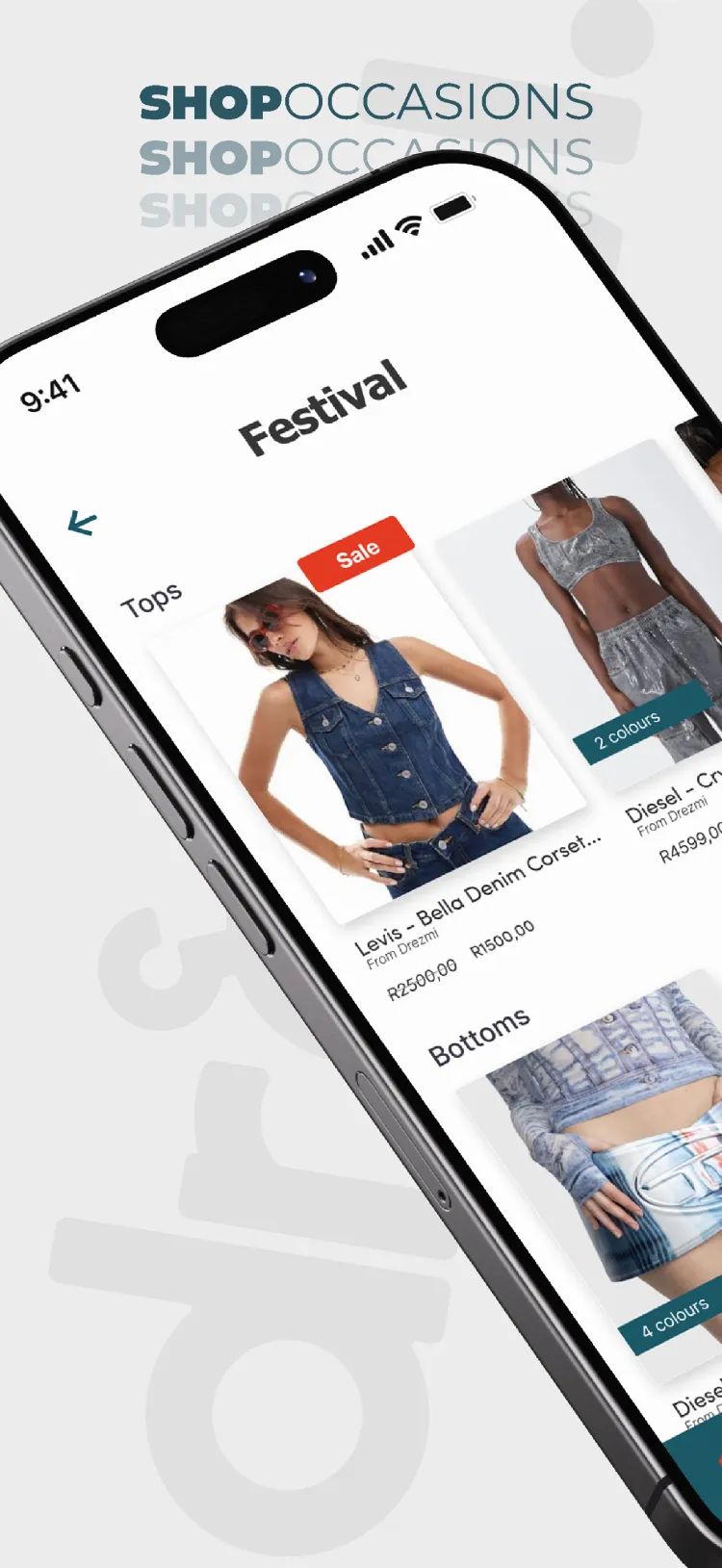 The occasions screen on the Drezmi app