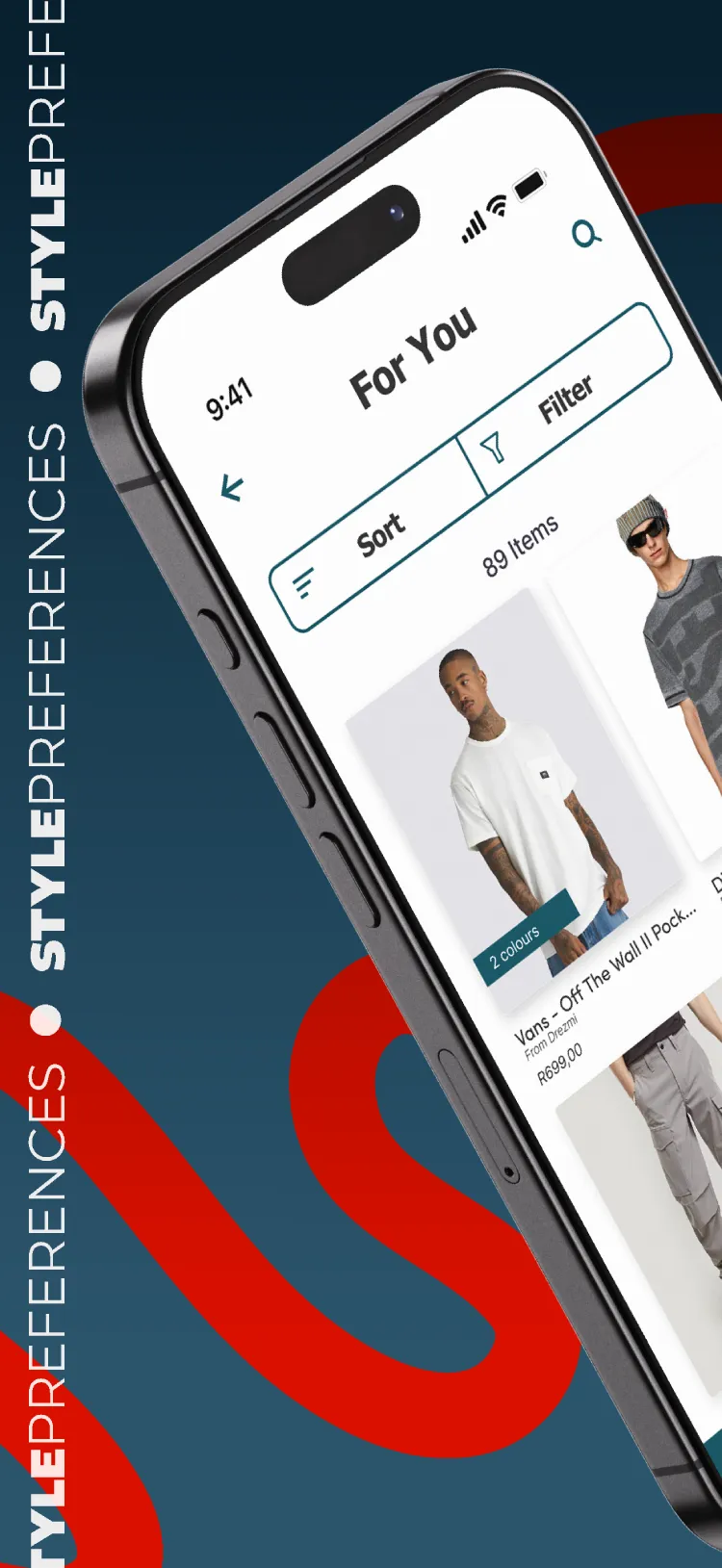 The style preferences screen on the Drezmi app