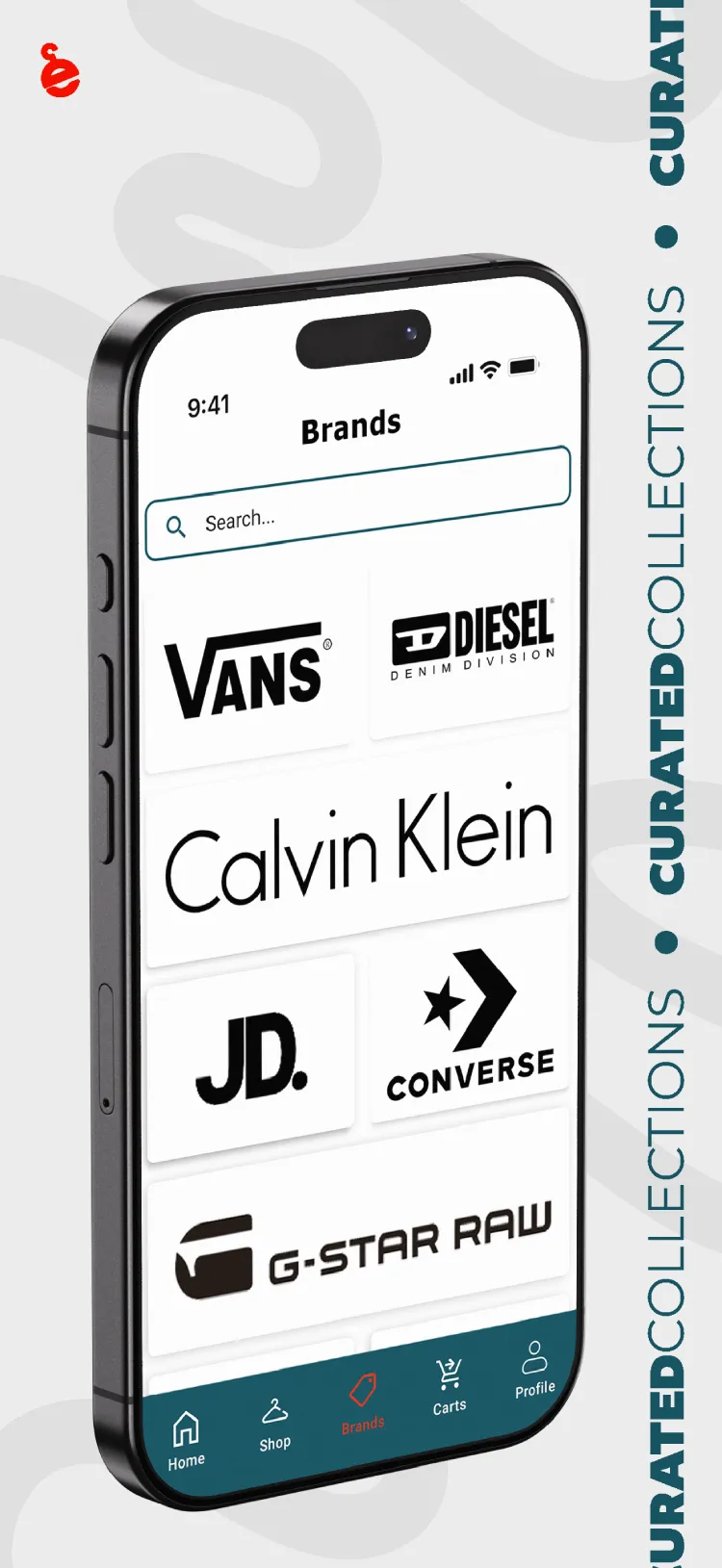 The brands screen on the Drezmi app