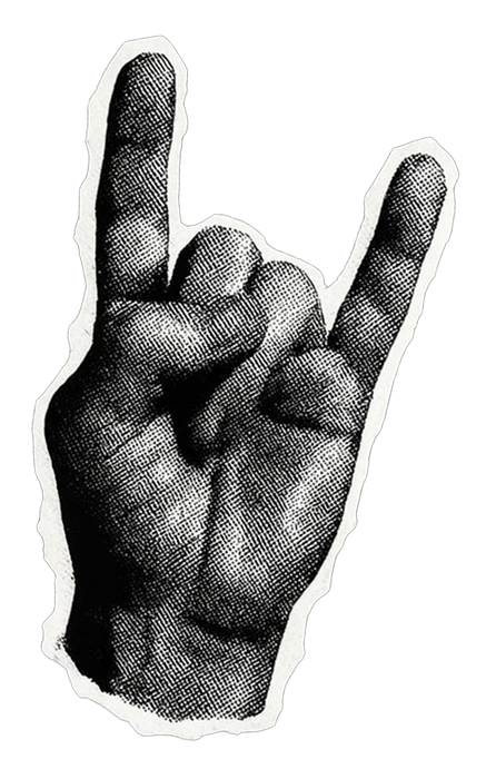 A paper cut-out of a hand in a rock'n'roll sign