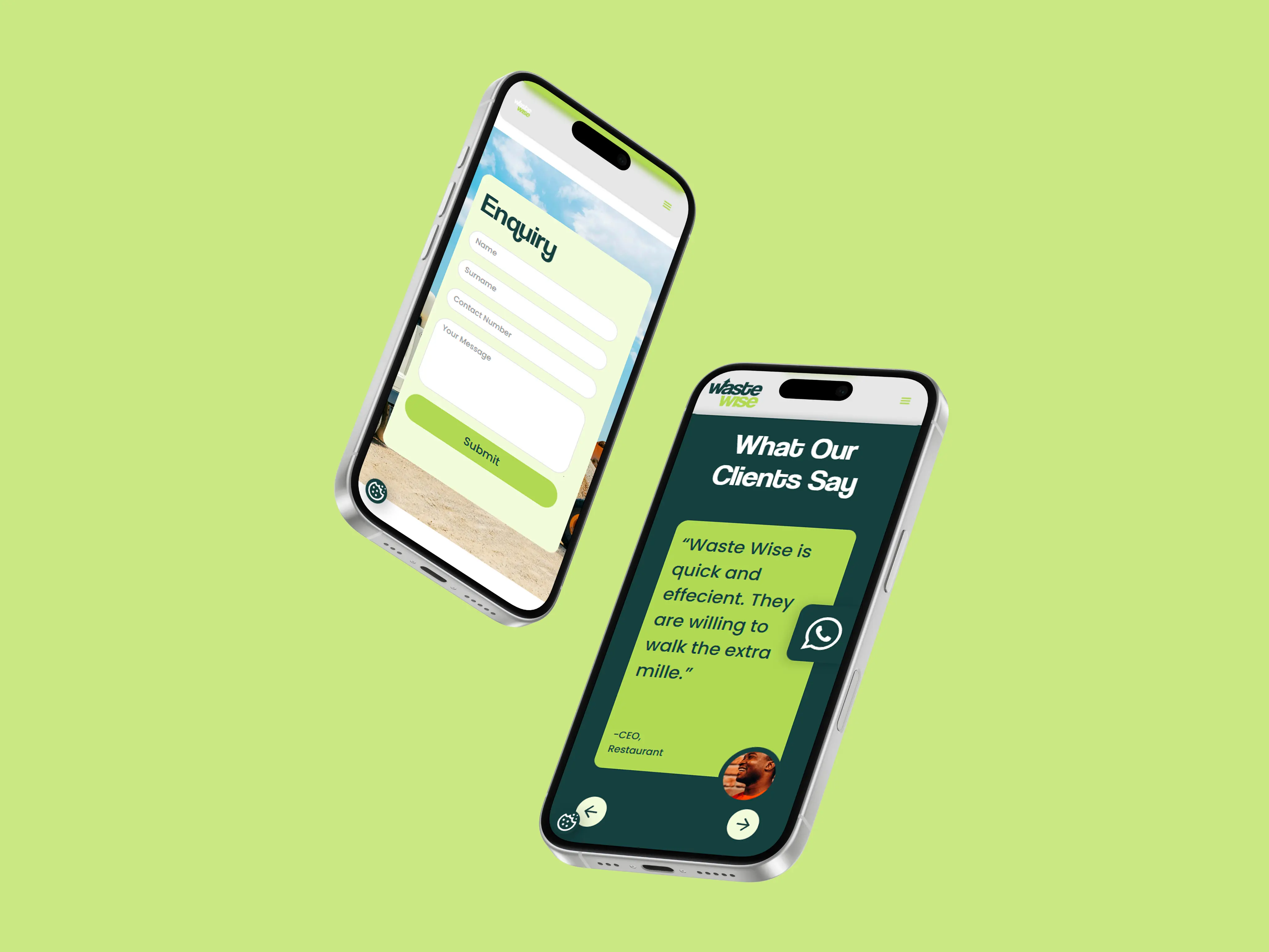WasteWise's new mobile-friendly website displayed on two mobile phones