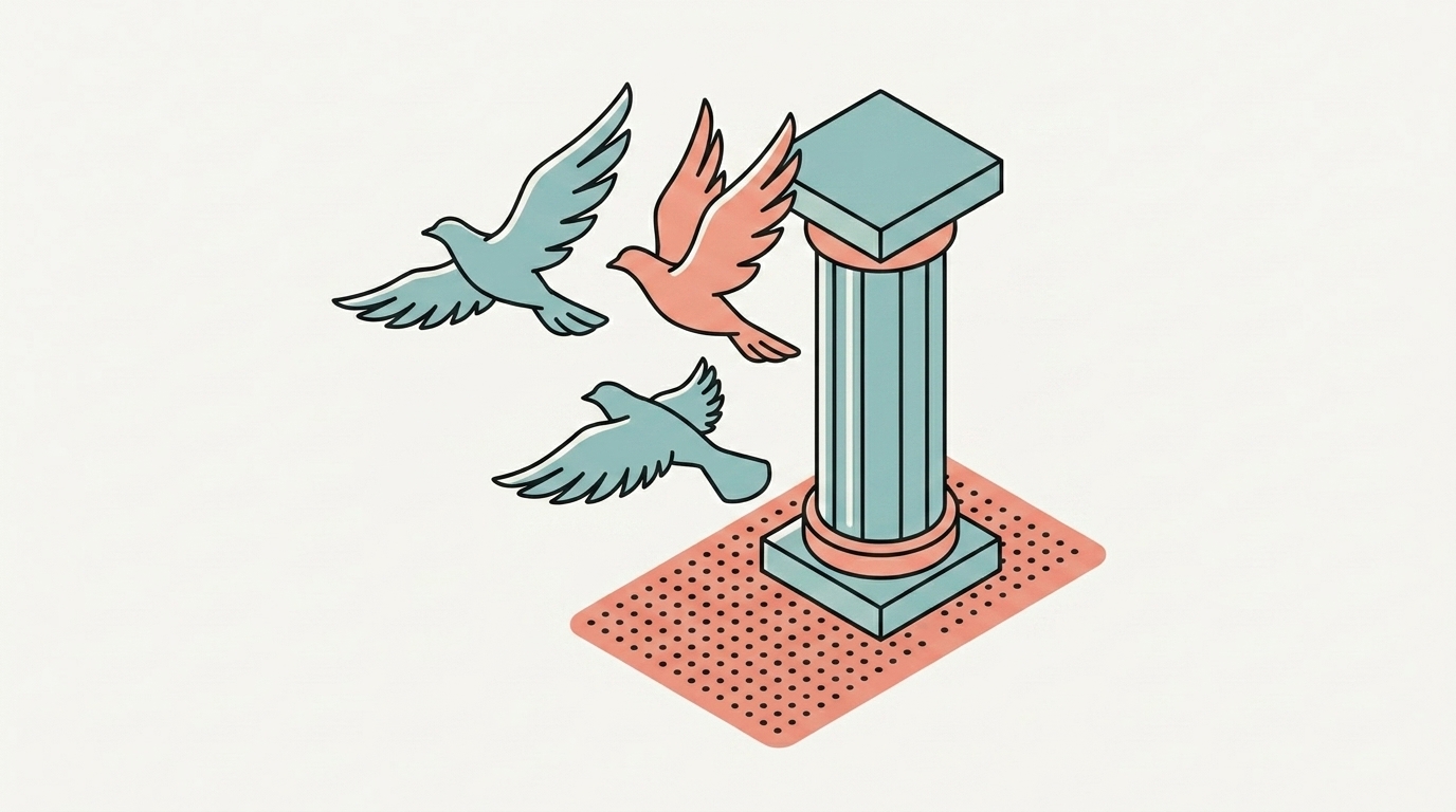 Three stylized birds flying upward
