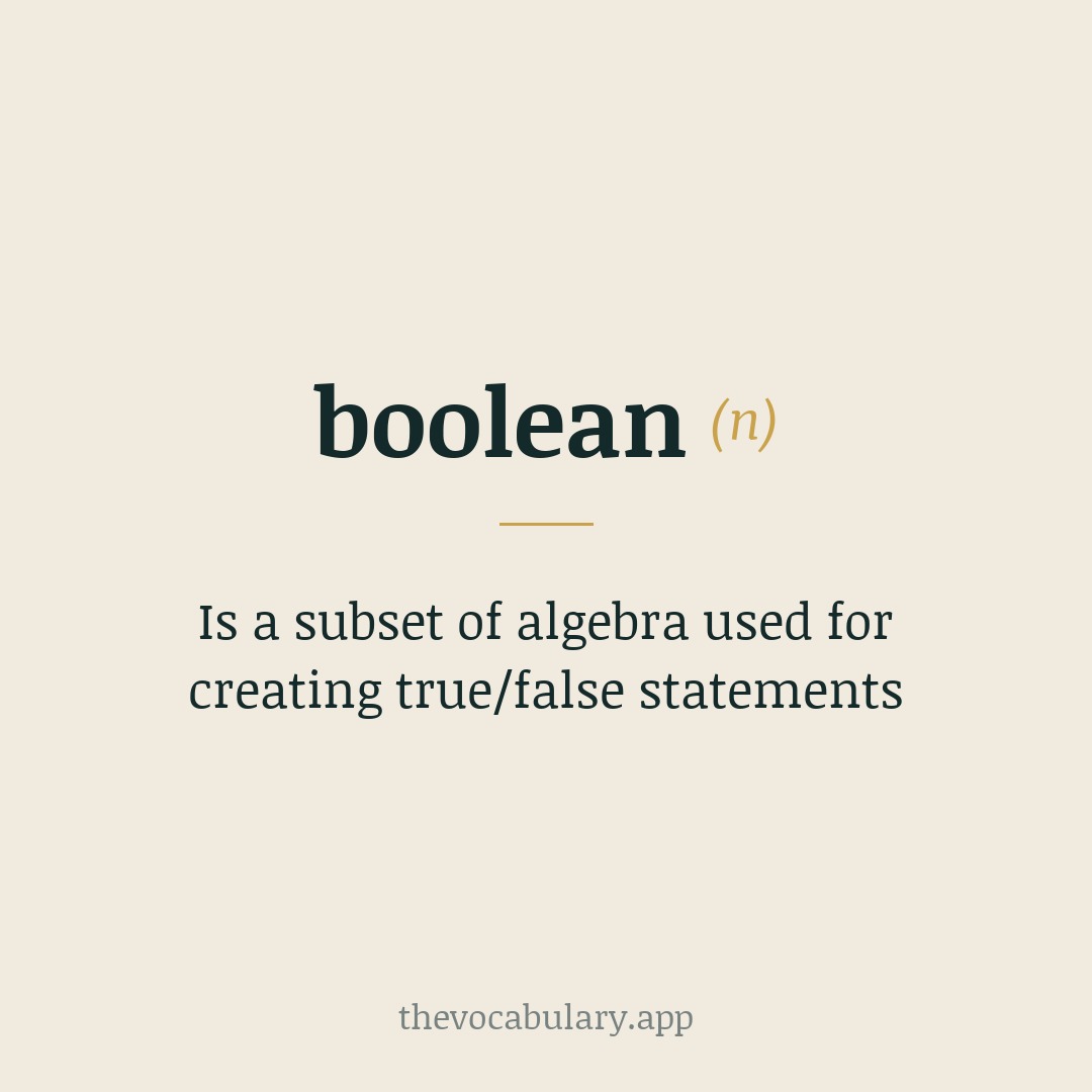 Is a subset of algebra used for creating true/false statements — Named after George Boole, who introduced it in 1847.