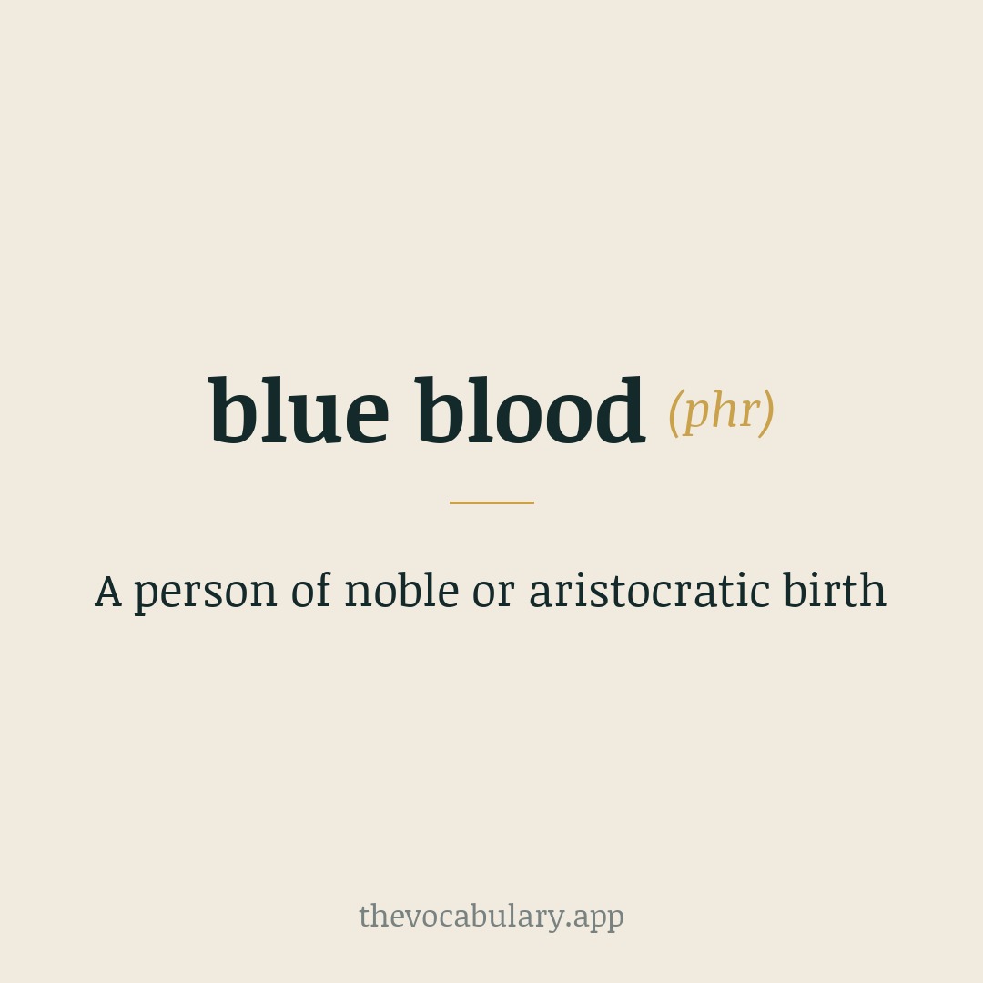 A person of noble or aristocratic birth — Calque of Spanish sangre azul, used of Castilian aristocracy claiming pure bloodlines.