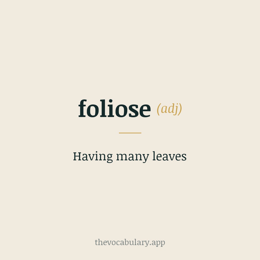 Having many leaves — From Latin foliosus meaning 'leafy'.