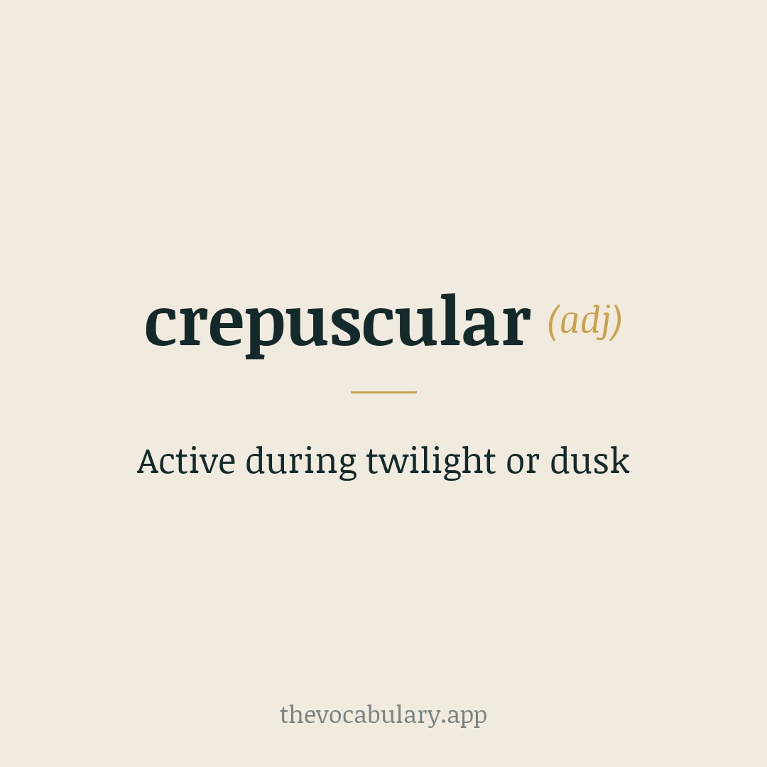 Active during twilight or dusk — Borrowed from New Latin crepusculāris, from Latin crepusculum meaning 'twilight' + the suffix -āris.