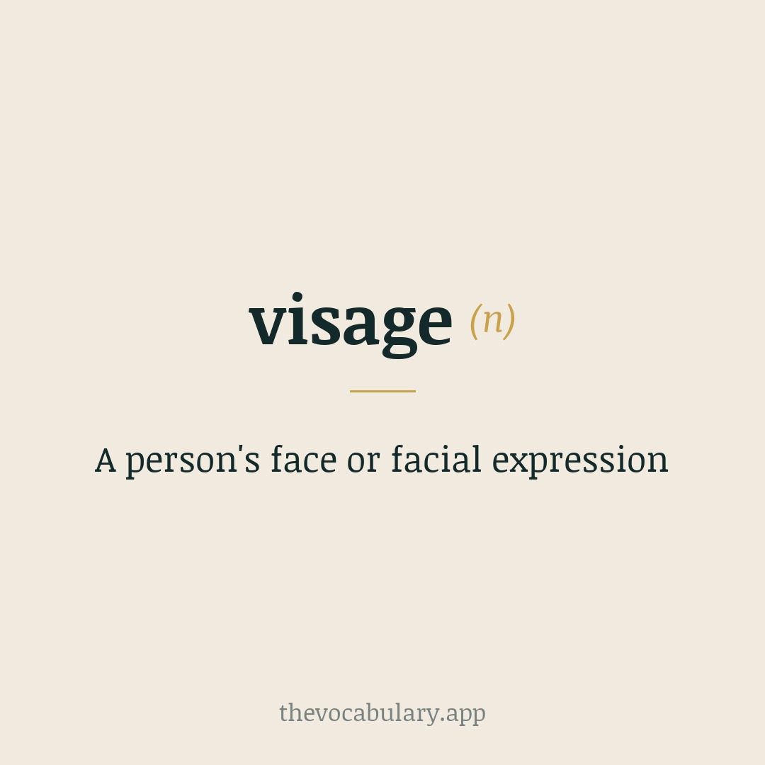 A person's face or facial expression — Middle English, from Anglo-French, from vis (face), from Latin visus (sight), from vidēre (to see).