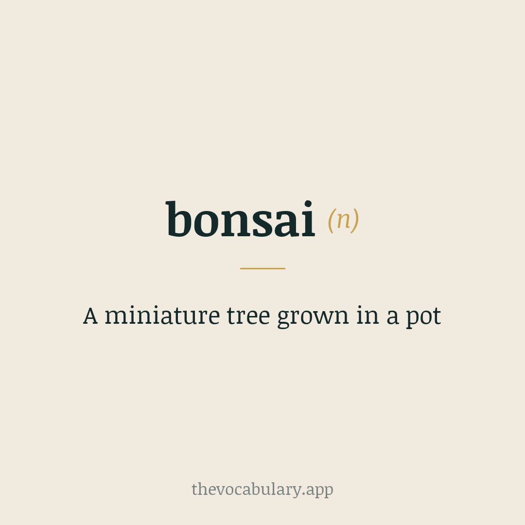 A miniature tree grown in a pot — From Japanese, meaning 'tray planting'.