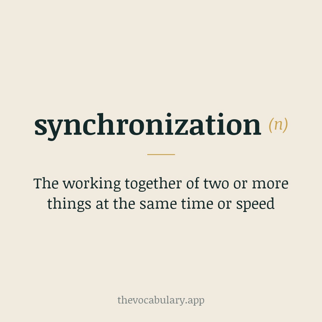 The working together of two or more things at the same time or speed