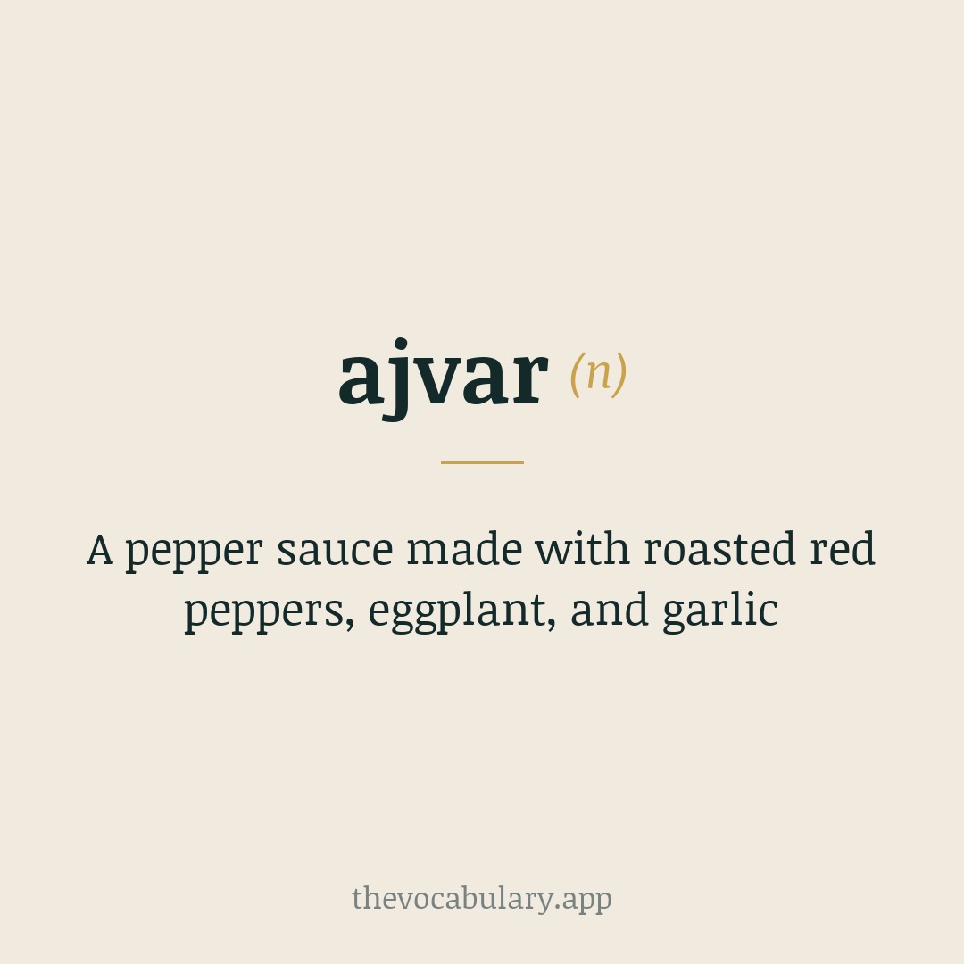 A pepper sauce made with roasted red peppers, eggplant, and garlic — From Turkish 'havyar' meaning 'caviar', derived from Persian 'xaviyar'.