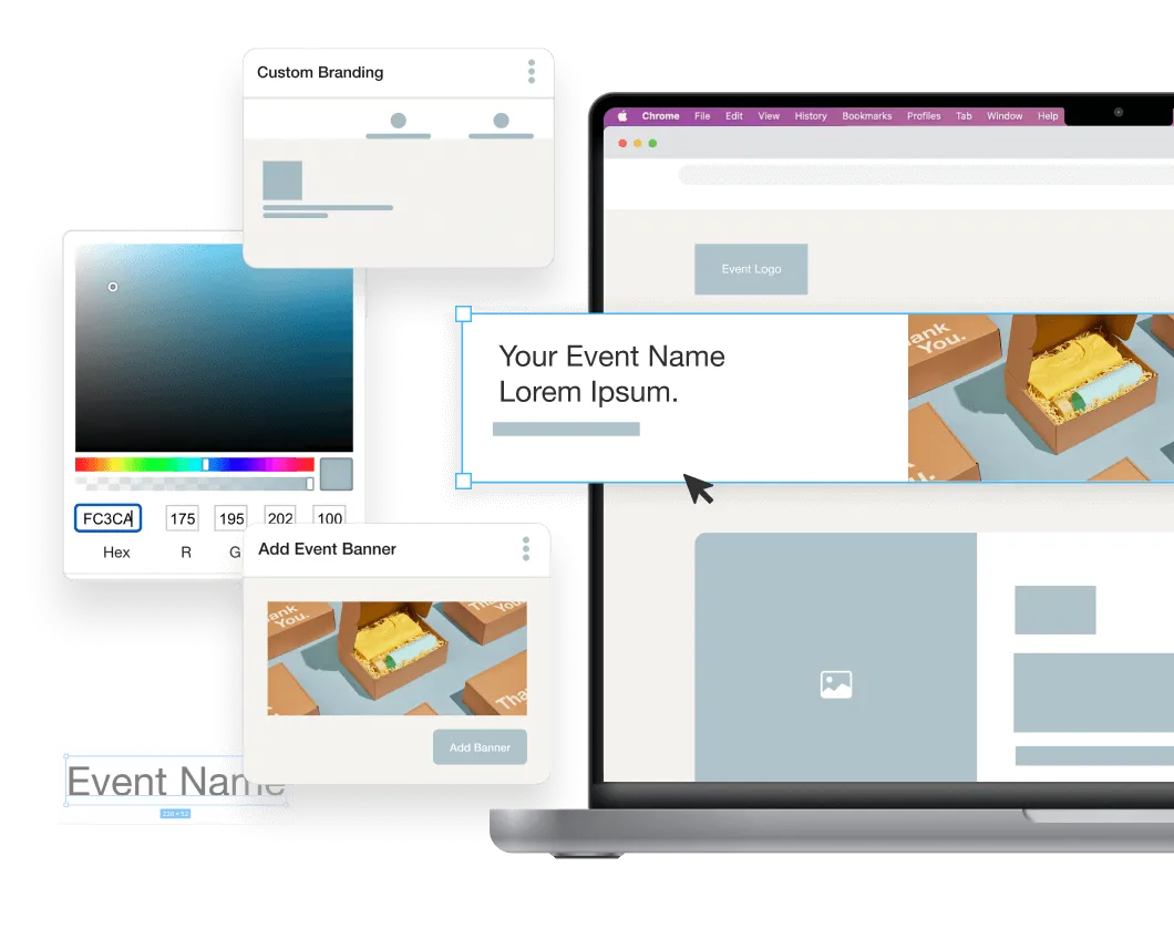 virtual event set-up with custom branding

