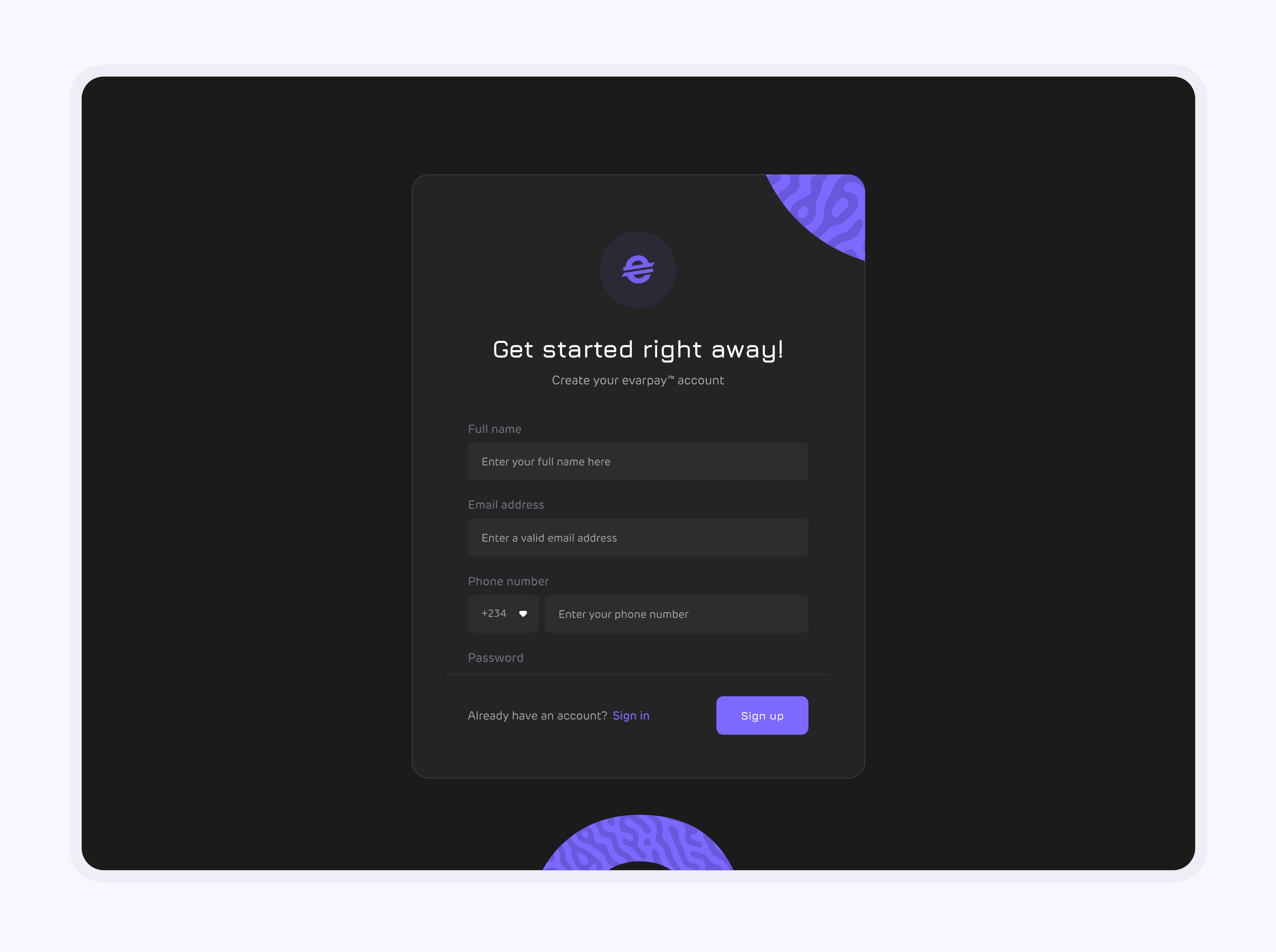 0.7 Sign up screen
