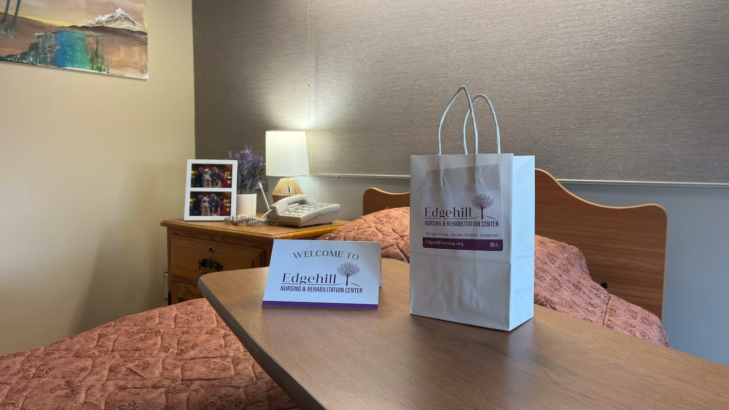 Edgehill Private Rehab Room with welcome materials.