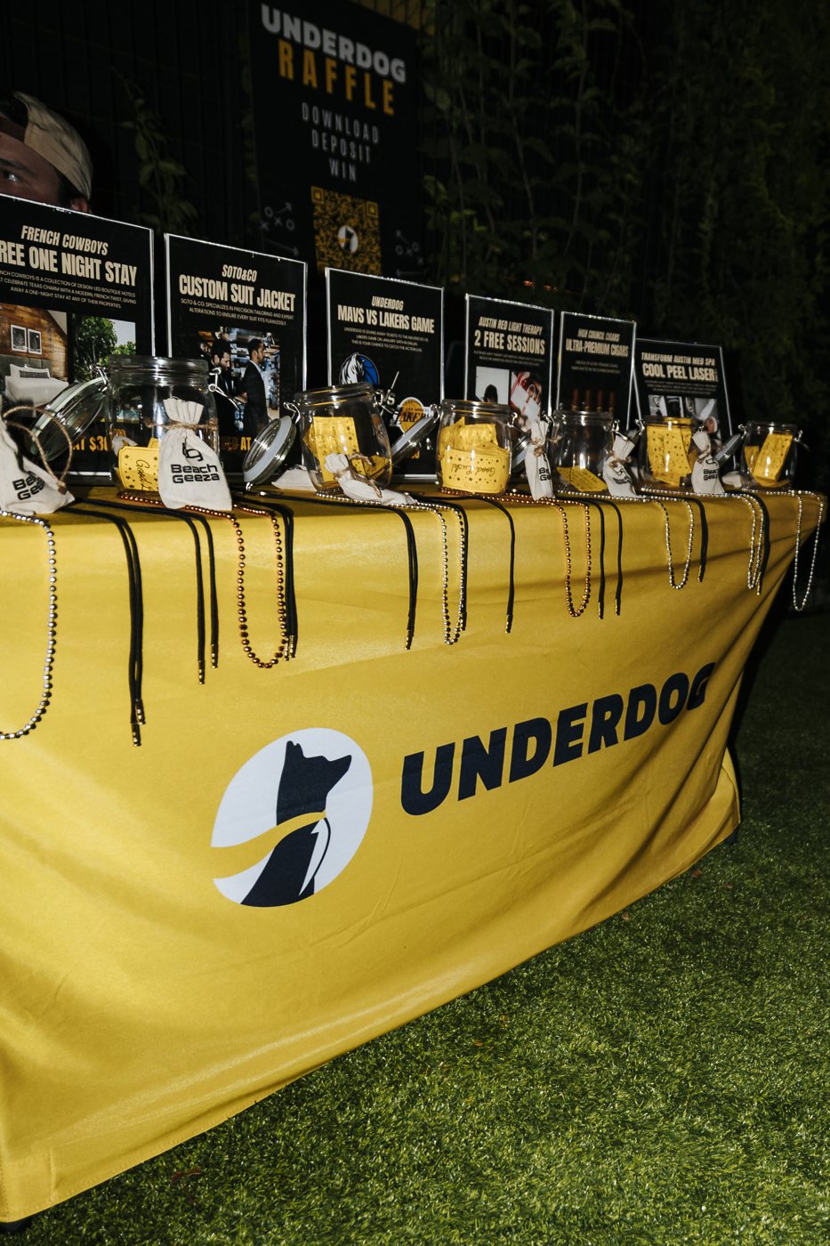 Underdog brand activation raffle table at Chateau Chloe