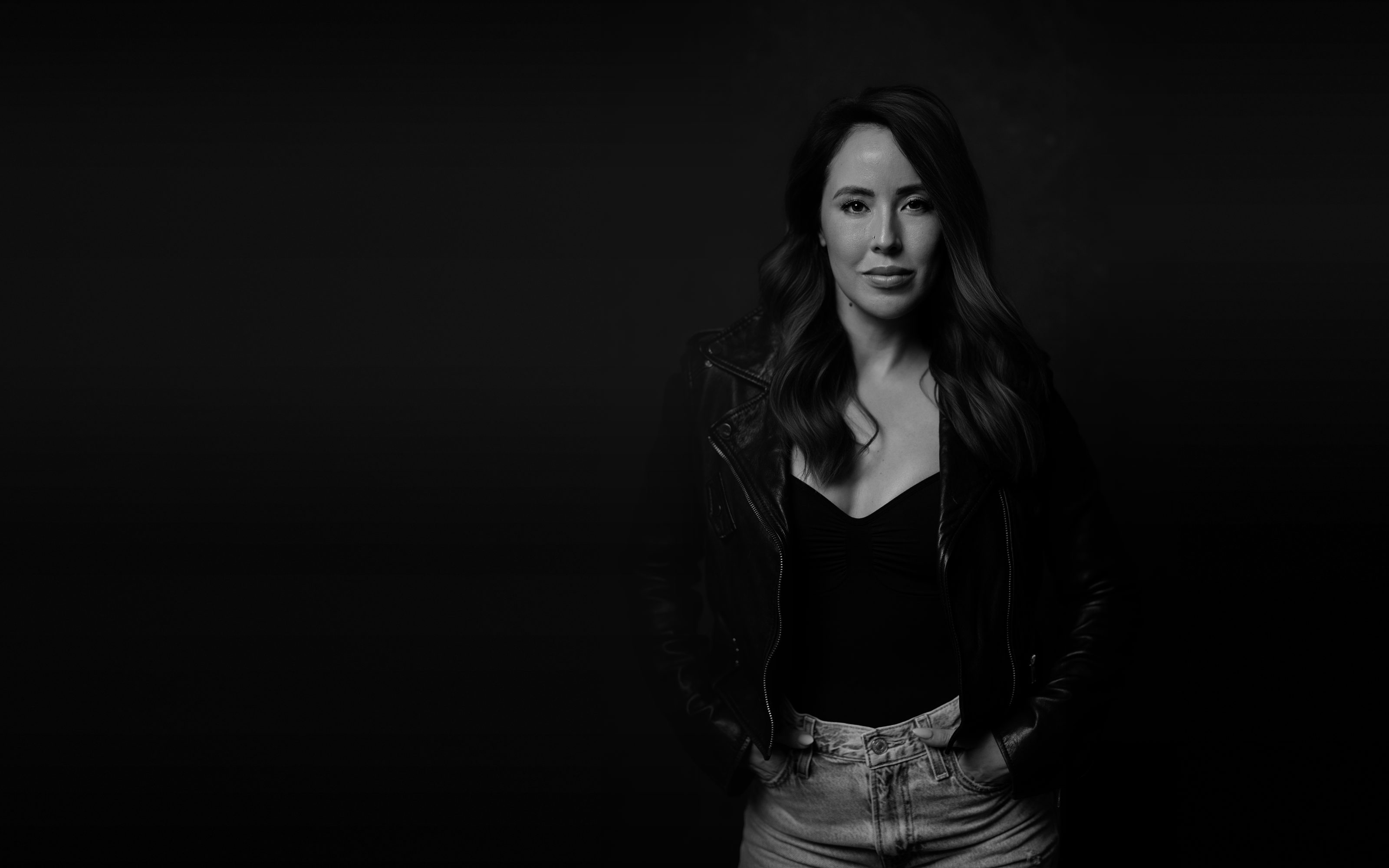 Austin realtor Chloe Chiang in a leather jacket