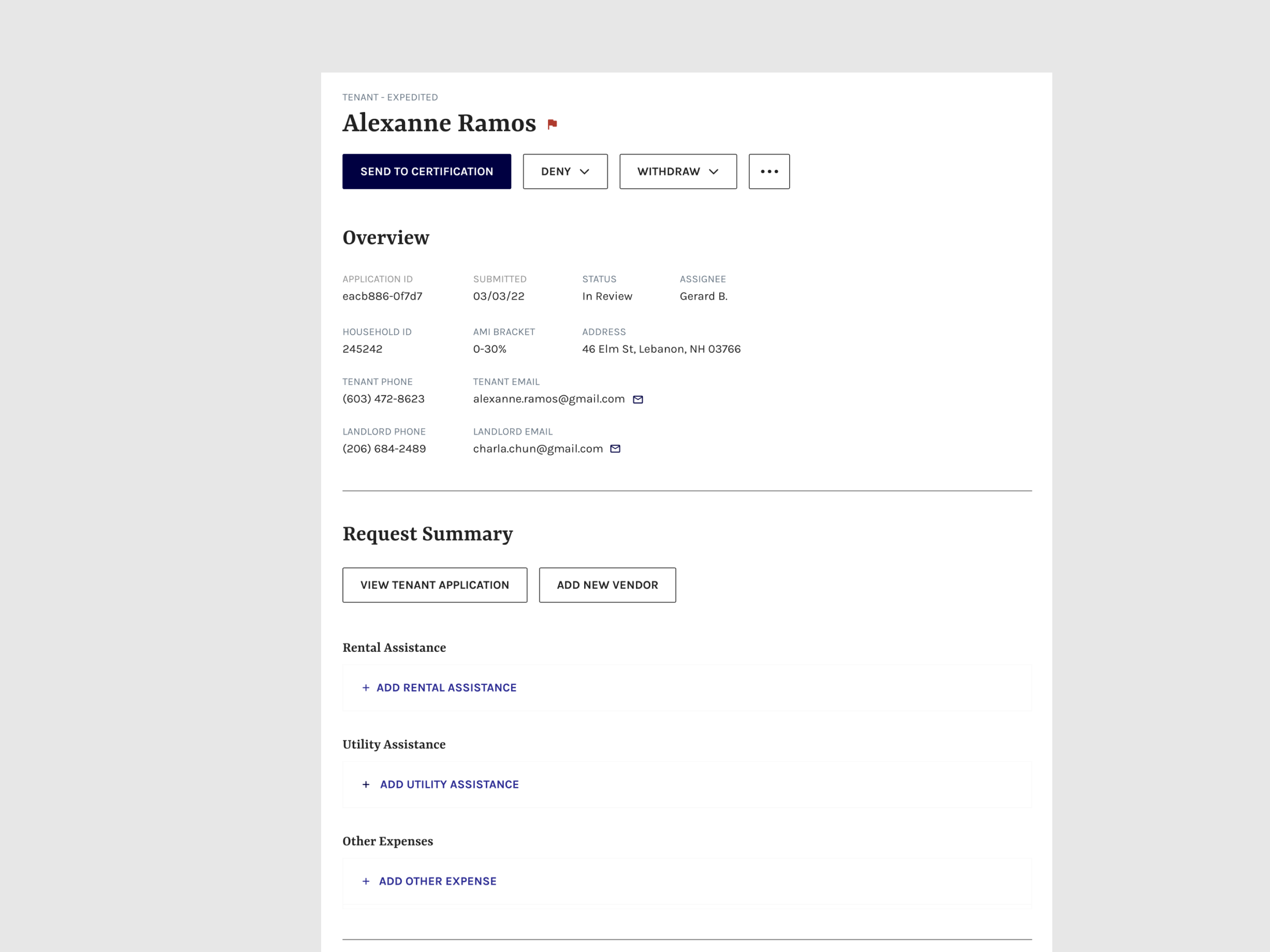 Screenshot from administrative dashboard for reviewing applications