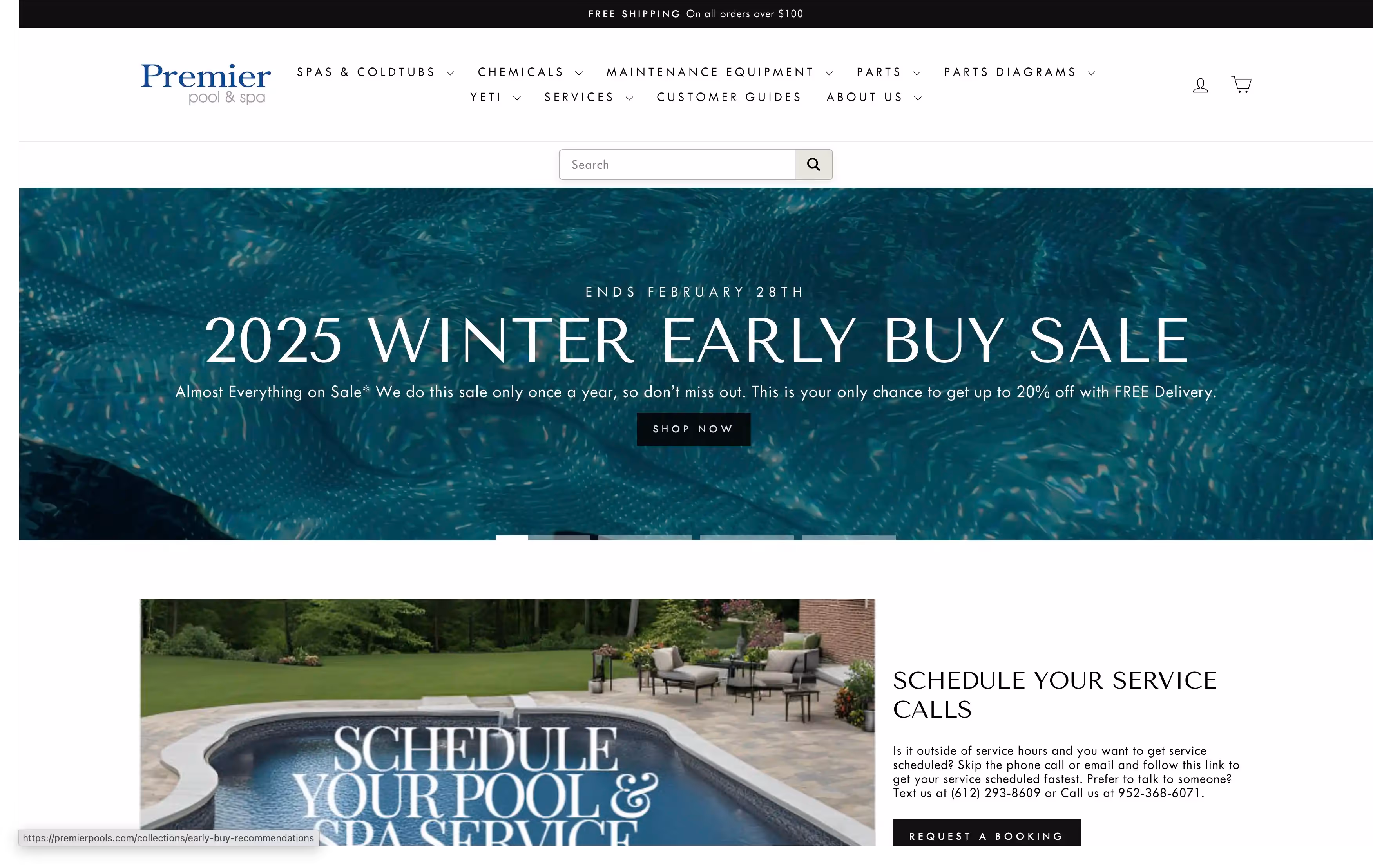 Premier Pool & Spa website screenshot