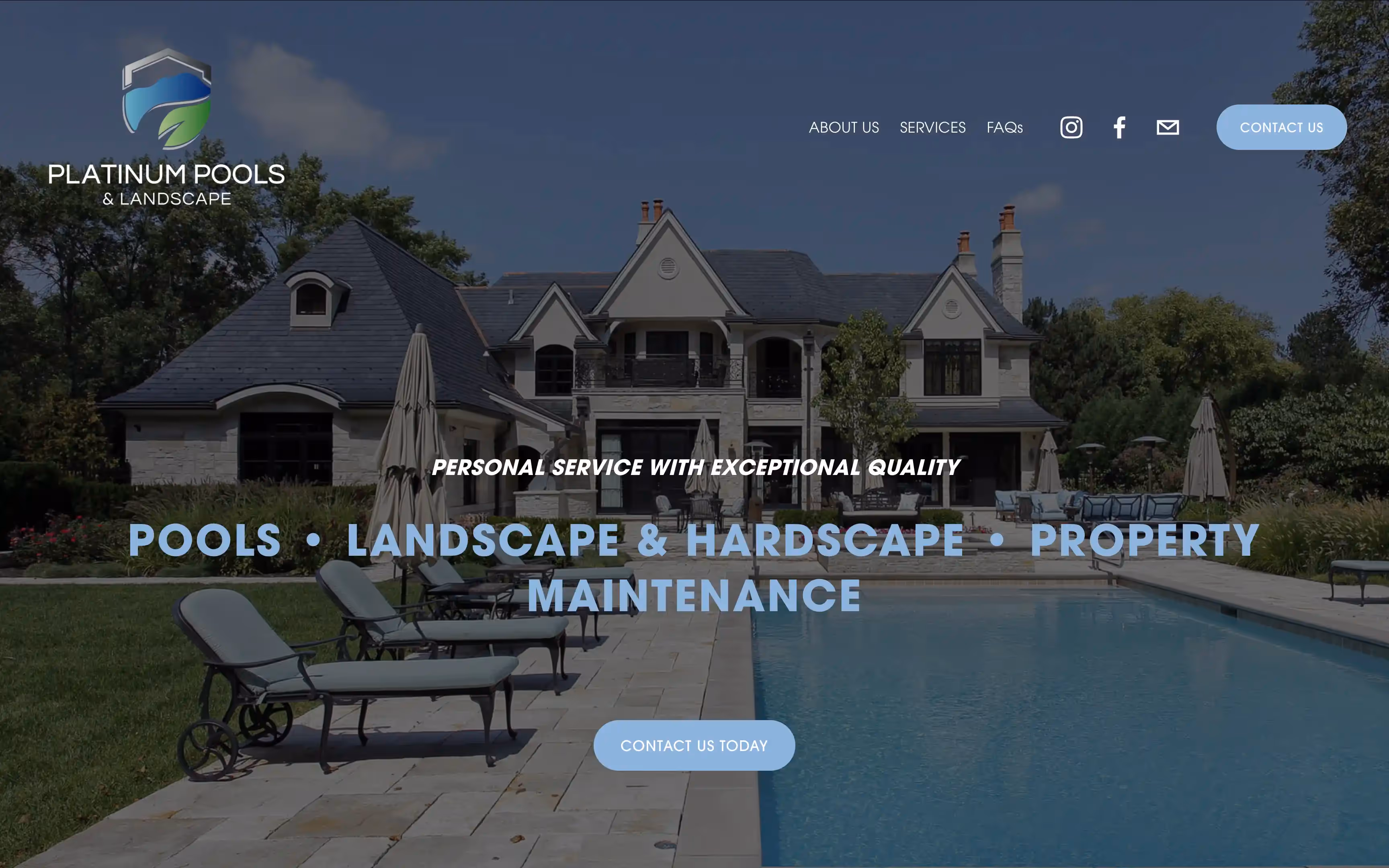 Platinum Pools and Landscape website screenshot