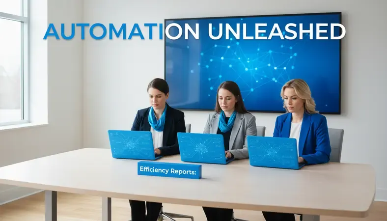 Credit union staff participating in automation training session with laptops and tablets