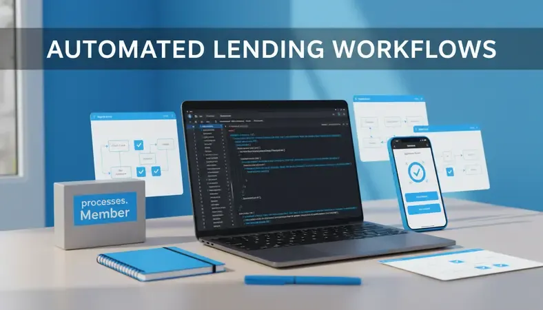 Banking workflow automation dashboard showing loan processing pipeline with automated decision points