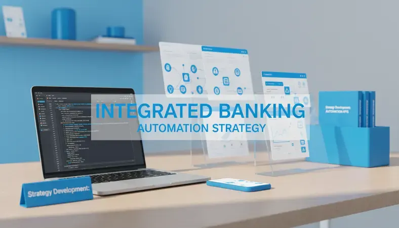 Technical diagram showing various banking systems connected through automation APIs and data flows