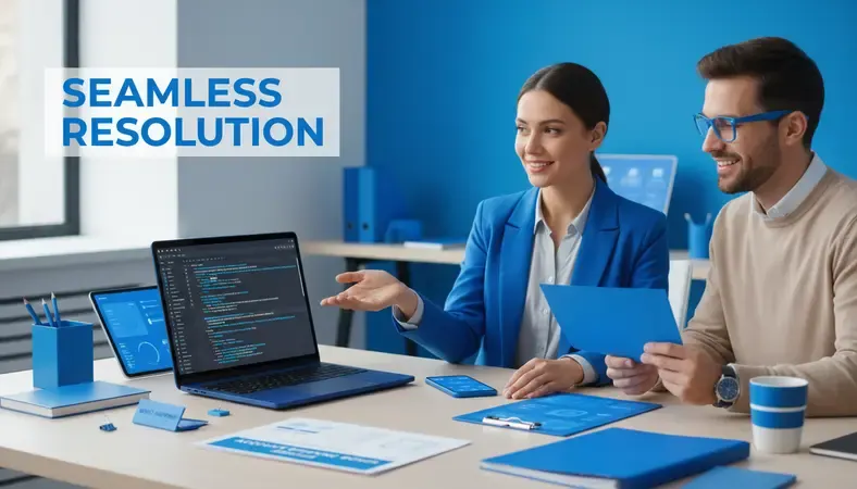 Customer service representative helping member resolve account opening bonus issues with documentation spread on desk