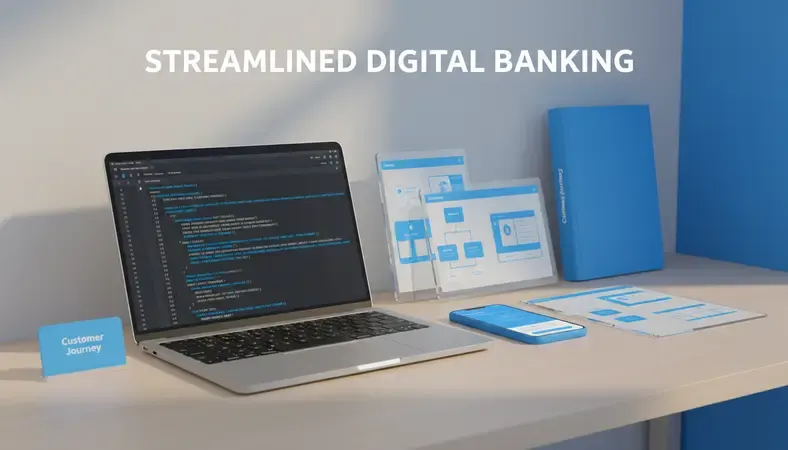 Modern banking technology setup showing integrated digital and physical service channels
