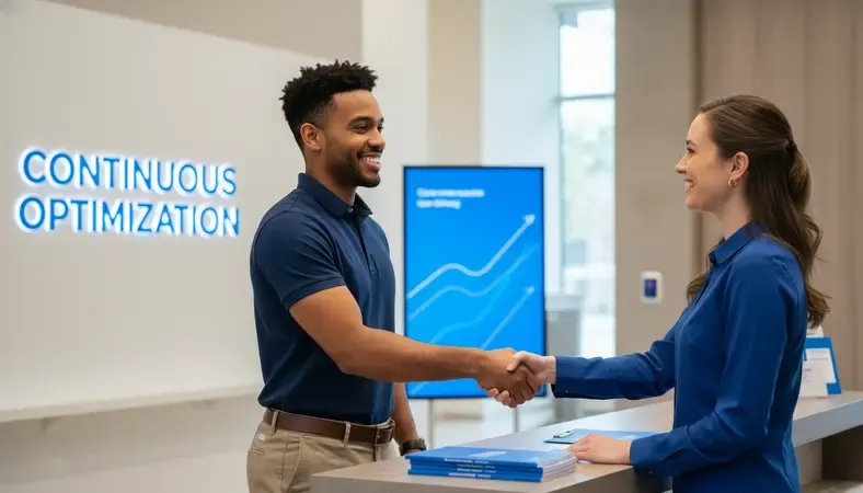 Satisfied new credit union member shaking hands with staff member after successful onboarding completion