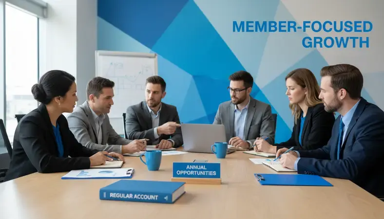 Credit union team meeting discussing member-focused cross selling strategies